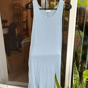 Light blue and white striped below the knee dress, size small.